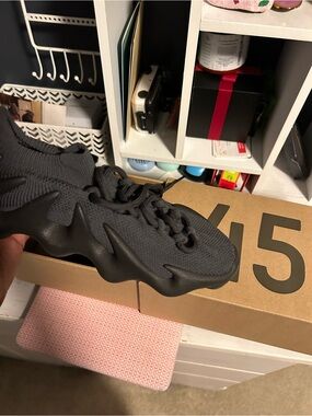 Black adidas Mens Yeezy 450 Lace Up Sneakers Shoes Casual
